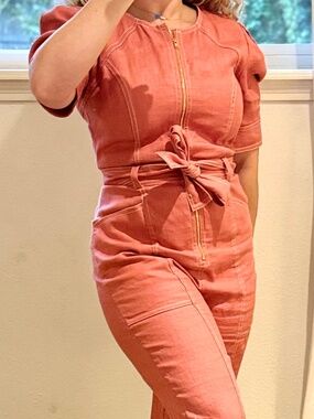 Idano Paris 100% Linen Belted Jumpsuit Size 2